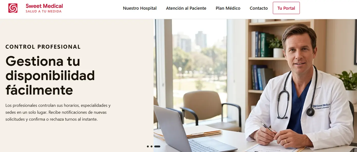 Landing de Sweet Medical con información para pacientes y profesionales de salud